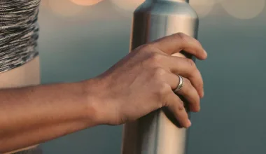 L'immagine mostra un esempio di tumbler o fiaschetta in acciaio inossidabile