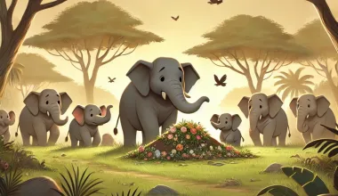 L'immagine mostra la vignetta di un funerale di un elefante.